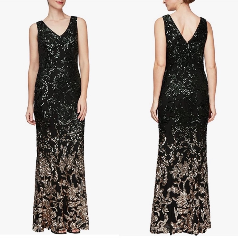 Alex Evening ombre green black gold dress